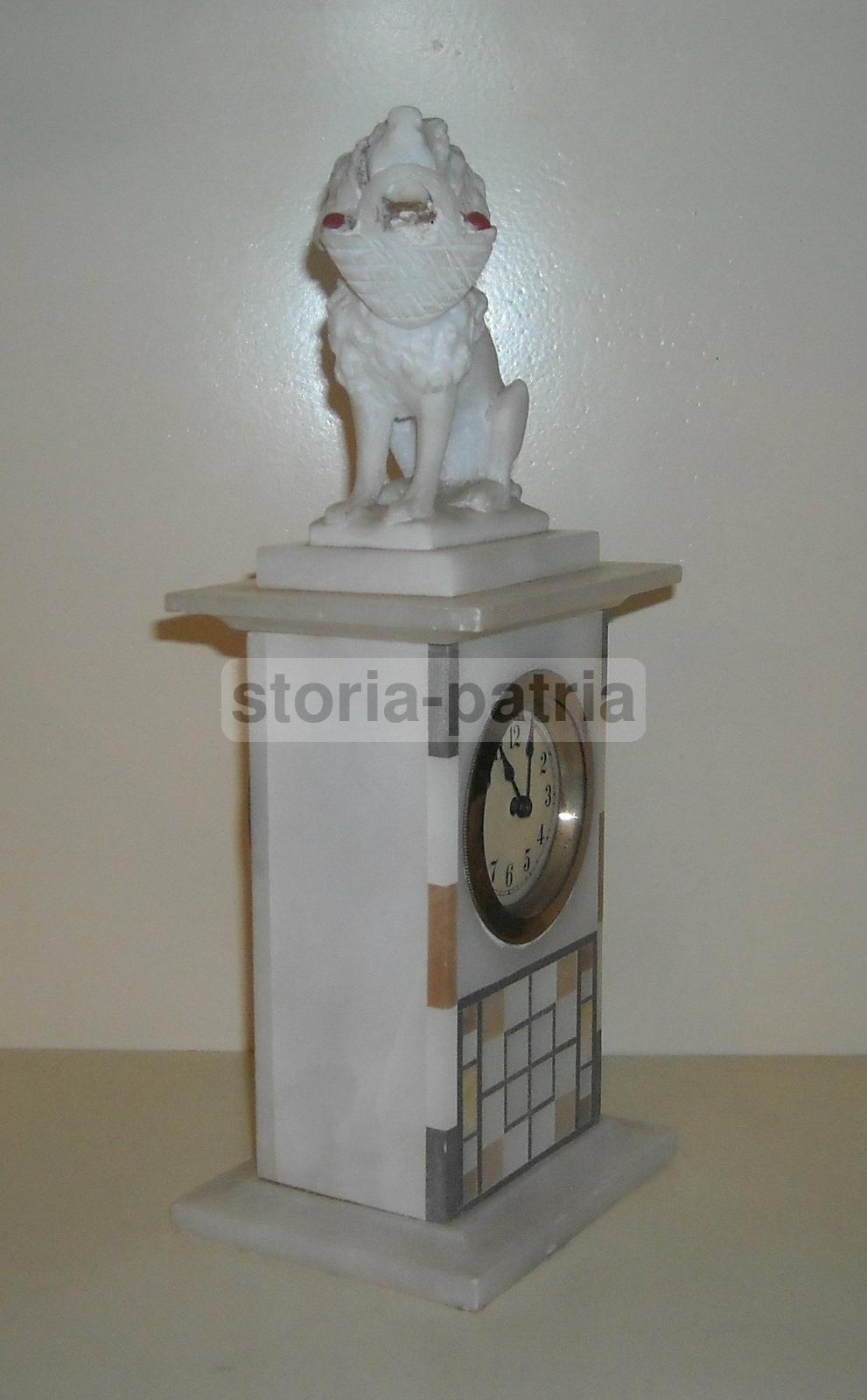 Antico Orologio, Decorativo Soprammobile, Artistico Marmo, Cane Da Caccia, d'Epoca immagine 3