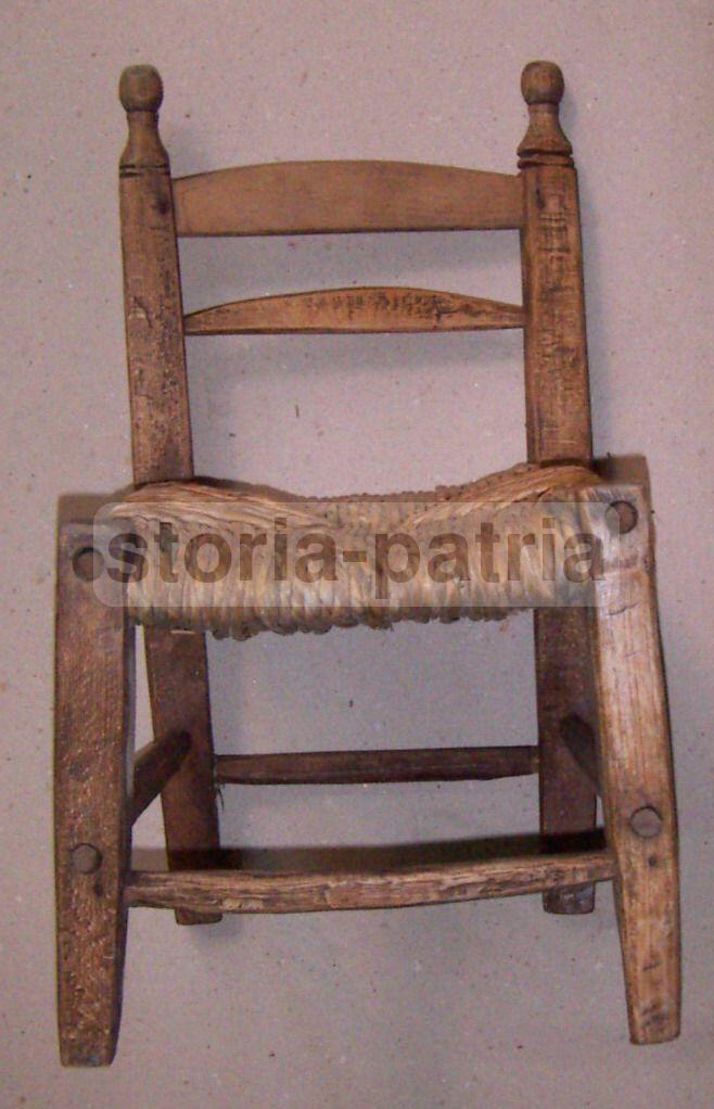 Artigianato Italiano, Folklore, Ebanisteria Popolare, Graziosa Piccola Sedia, Antica immagine 5