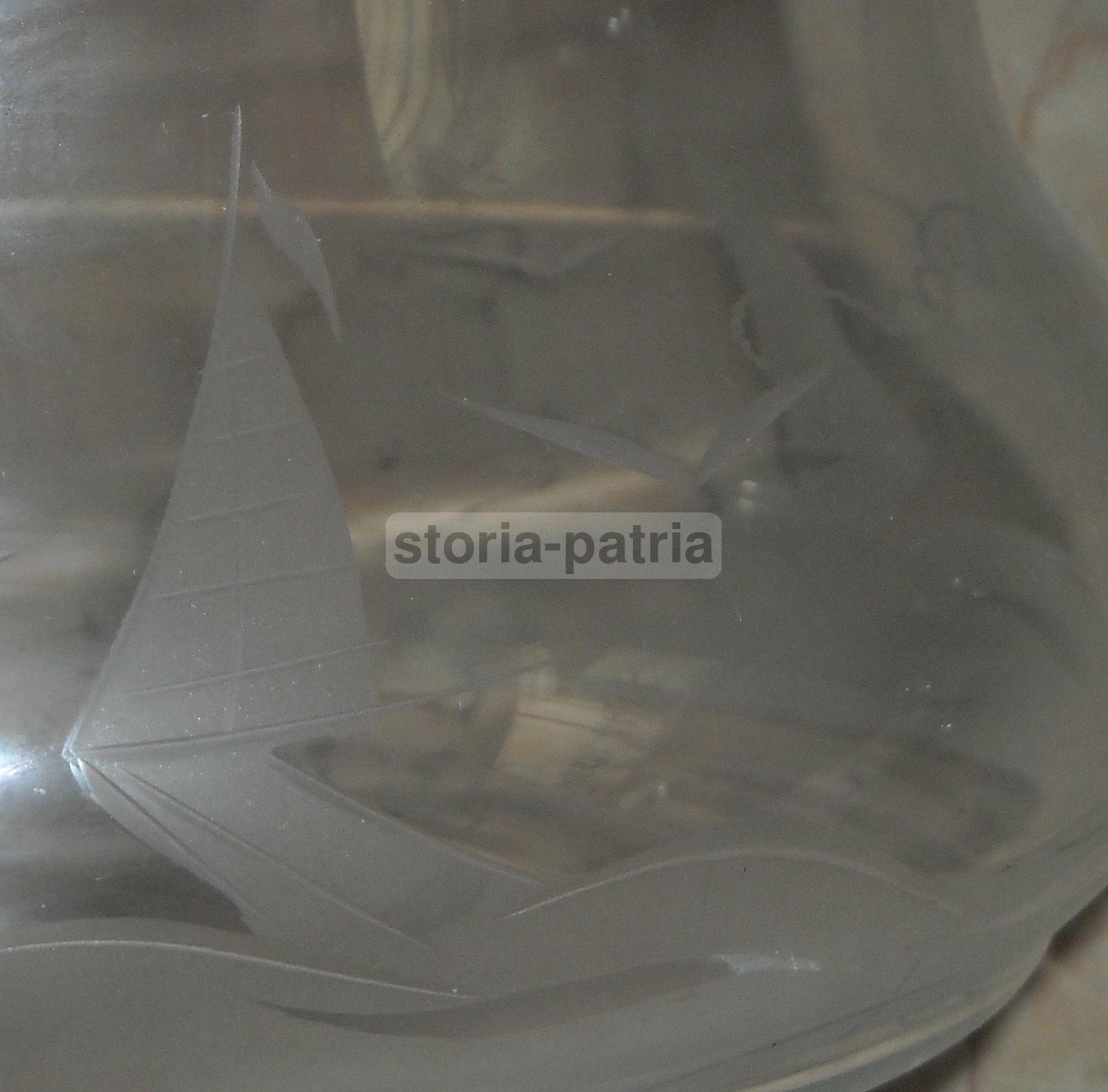 Graziosa Ciotola In Vetro, Con Decorazione Incisa, Marina Con Barca A Vela, Utile immagine 7
