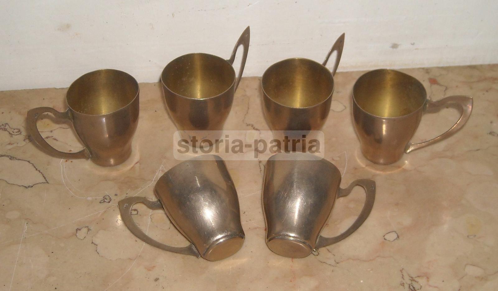 Modernariato, Soprammobili d'Epoca, Sei Graziosi Bicchierini Da Liquore, Argentati immagine 4